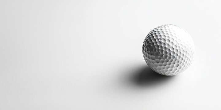 A minimalist image of a single golf ball on a white background. The shadow cast by the ball adds depth to the simple, clean composition
Concept: golf ball, minimalist design, white background