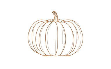 A minimalistic outline of a brown pumpkin with no background. Cute simple illustration for thanksgiving. 