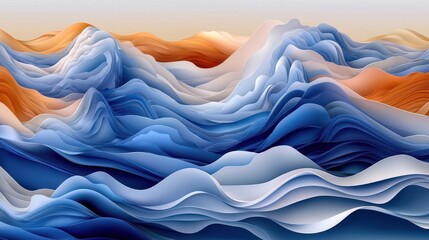Obraz premium Abstract blue and orange wavy landscape background.