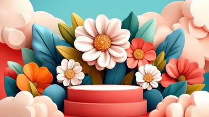 A vibrant illustration featuring colorful flowers and leaves, perfect for spring themes and floral designs.