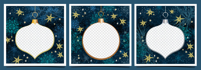 Retro Christmas Ornament Frames for Photos with Mid-Century Modern Snowflakes. vintage Tree Decoration