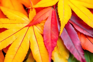 Assortment of colorful autumn leaves in shades of red, orange, and yellow