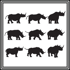 Rhino silhouette set , wildlife animal illustration.