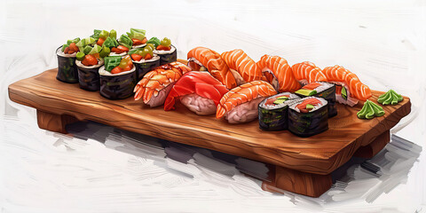 Handcrafted Japanese Wooden Sushi Serving Board.