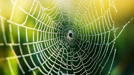 Dew-Covered Spiderweb in the Morning Sun