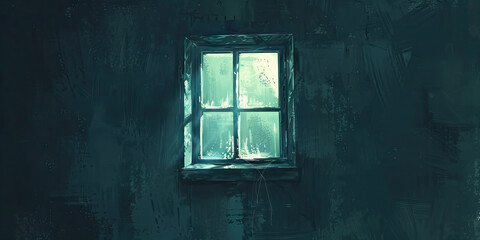 A scary looking window. Haunted and grimy. Windowsill 