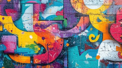 Obraz premium A colorful wall covered in graffiti, representing the bold and lively spirit of urban culture.