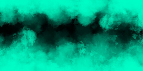 Abstract background with blue smoky swirl on black background. Whimsical green smoke dances in harmony with the darkness. Black and Green smoke aquarelle smudge illustration. 