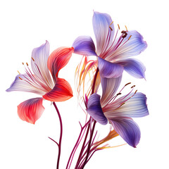 Fototapeta premium Colorful, artistic illustration of vibrant flowers with delicate petals, isolated on a white background. Perfect for greeting cards, decor, and design.