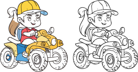 coloring page a simple drawing of baby boy driving vehicle, Coloring book
