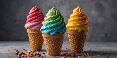 colorful treats flat design front view ice cream cones theme animation vivid with copy space.