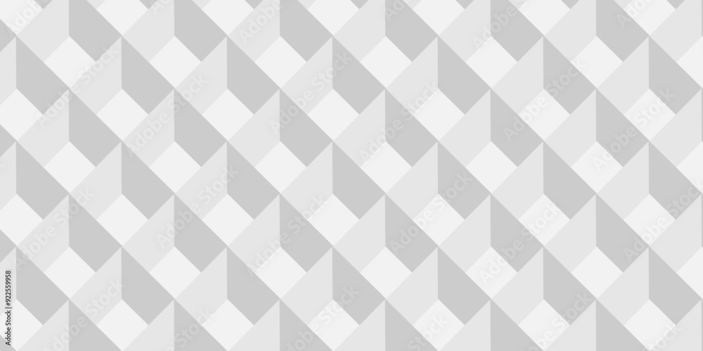 Wall mural 	
Minimal vector cubes geometric tile and mosaic wall grid backdrop hexagon technology wallpaper background. white and gray block cube structure backdrop grid triangle texture vintage design.