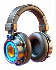 Plastic and Metal Digital Art Padded Noise Reduction Neon Glowing Headphones: Sleek Designs with Glossy Finishes and Illuminated Accents for a Modern Audio Aesthetic