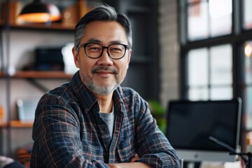 Obraz premium Portrait of a middle aged Asian man in startup company office