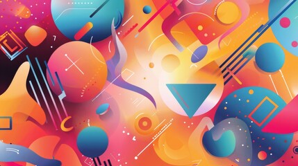 Obraz premium Design a vector background filled with bright, cheerful colors and playful abstract forms. Utilize a variety of shapes such as circles,
