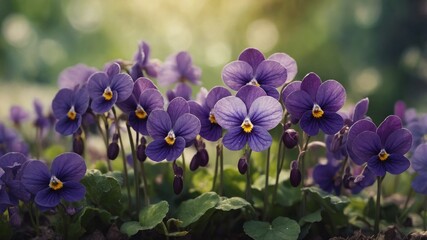 A whimsical watercolor clipart of a field of purple violets.