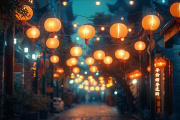 Enchanting mid autumn festival in china lantern lit on city street at night