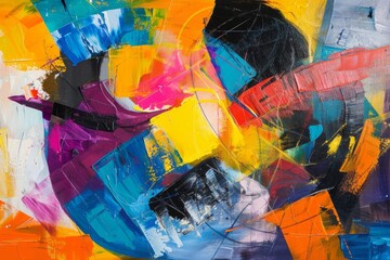 Fototapeta premium Abstract painting with vibrant colors in a living room