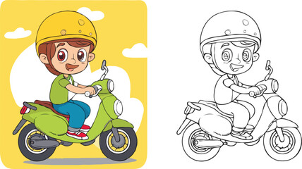 coloring page a simple drawing of baby boy driving vehicle, Coloring book