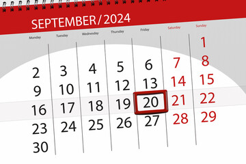 Calendar 2024, deadline, day, month, page, organizer, date, September, friday, number 20