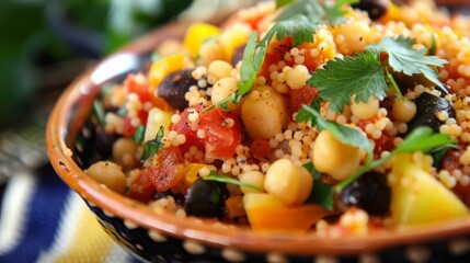 Delicious Couscous Salad with Chickpeas, Black Beans and Parsley