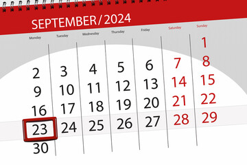 Calendar 2024, deadline, day, month, page, organizer, date, September, monday, number 23