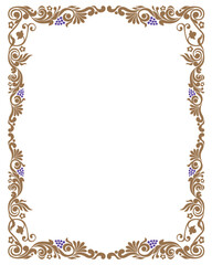 Frame vintage, grape vine, greeting card, wedding invitation decorative floral retro vector border background
