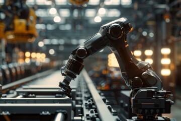 Fototapeta premium Robot arm on conveyor belt in factory