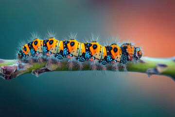 A caterpillar slowly moving along a branch.