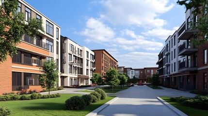 Obraz premium Modern Apartment Building Complex with Green Landscaping