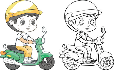 coloring page a simple drawing of baby boy driving vehicle, Coloring book