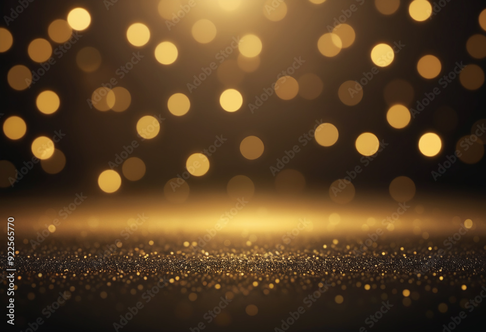 Poster shiny background with black and gold radiant bokeh, soft glow