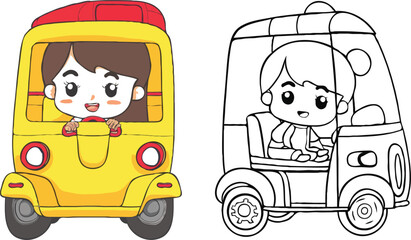 coloring page a simple drawing of baby boy driving vehicle, Coloring book