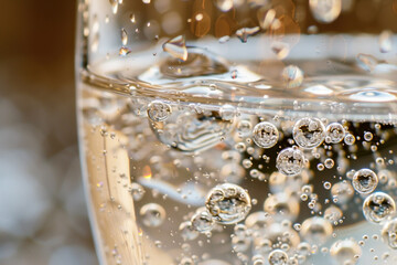 Closeup of Water Bubbles in a Glass