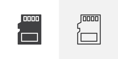 Memory card vector icon set black filled and outlined style.