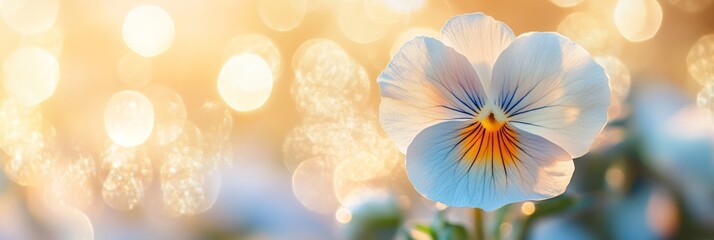 A beautiful pansy blooms with delicate petals, showcasing vibrant colors that stand out against a dreamy bokeh background, enhancing its charm and elegance in a captivating display