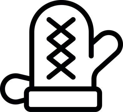 recommend clip art: Line art icon of a quilted oven mitt, essential for handling hot cookware safely in the kitchen