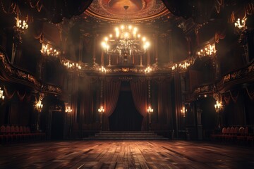 Obraz premium Opulent theater hall with lit chandeliers