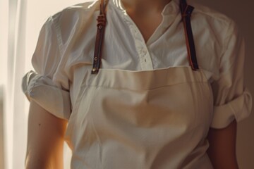 White apron on a person close up