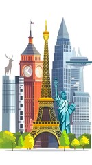 Obraz premium Famous Landmarks of the World Illustration