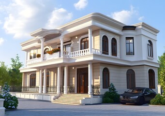 Luxury Classic Style Villa With White Columns and Arched Windows