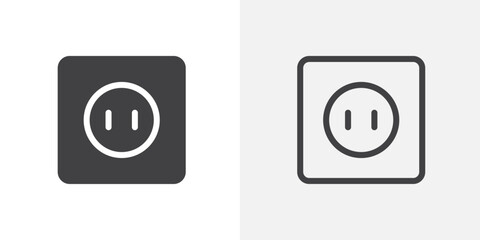 Round socket vector icon set black filled and outlined style.