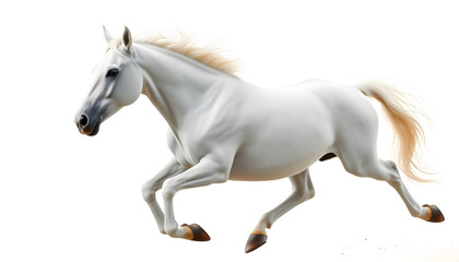 Picture presenting the galloping white horse isolated with white highlights, png