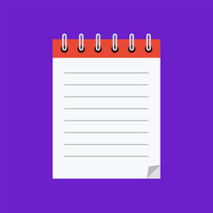 A spiral notebook in purple background. Isolated Vector Illustration