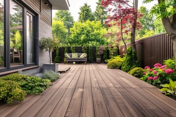 Fototapeta premium Cozy comfortable wooden terrace balcony