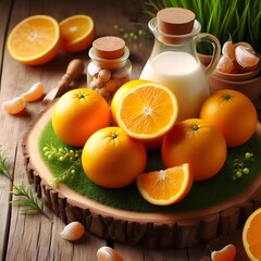 Nature's Golden Harvest: A Still Life Symphony of Citrus and Cream