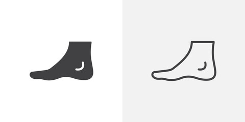 Foot side view vector icon set black filled and outlined style.