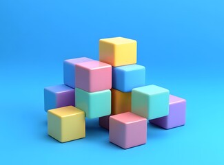 Abstract Colorful Stacked Cubes on Blue Background