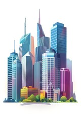 Fototapeta premium Modern Cityscape Illustration with Buildings and Trees