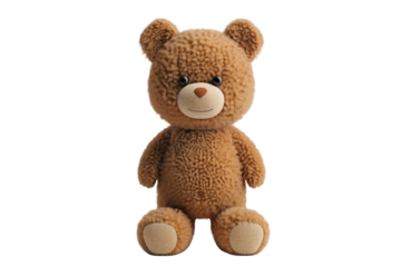 3d cheerful cartoon teddy bear character sitting isolated on transparent background